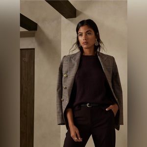 Banana Republic Plaid Brown Icon Blazer Gold Buttons Sz 12 $250